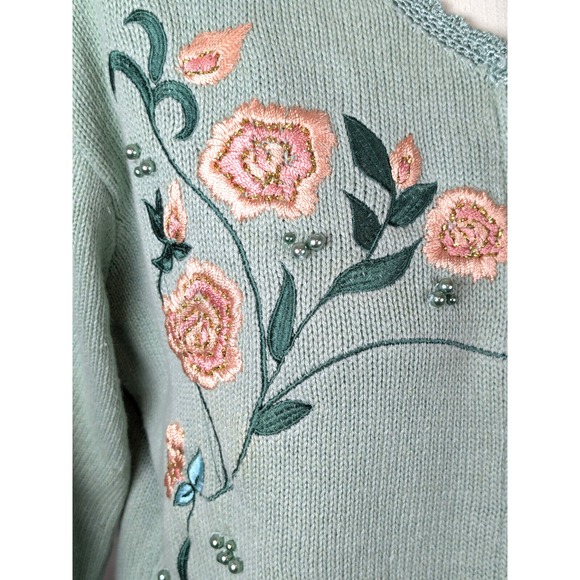 Storybook Knits Vintage Floral Cardigan Sweater Ramie Cotton Size Medium - Picture 2 of 8
